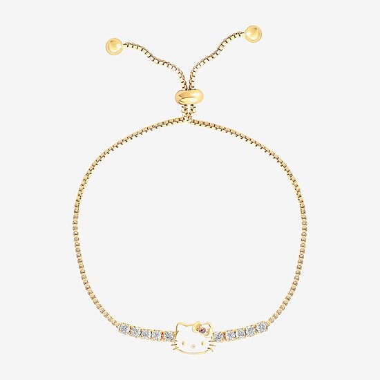 Girls Cubic Zirconia 14K Gold Over Silver Hello Kitty Bolo Bracelet