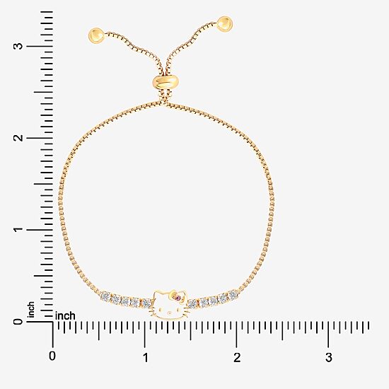Girls Cubic Zirconia 14K Gold Over Silver Hello Kitty Bolo Bracelet