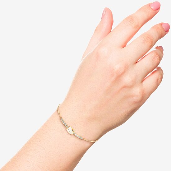 Girls Cubic Zirconia 14K Gold Over Silver Hello Kitty Bolo Bracelet