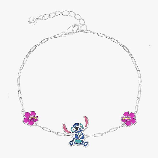 Disney Collection Girls Sterling Silver Flower Lilo & Stitch Bolo Bracelet