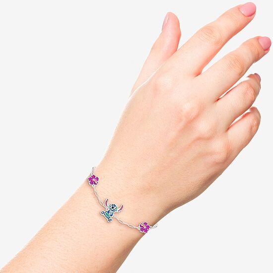 Disney Collection Girls Sterling Silver Flower Lilo & Stitch Bolo Bracelet
