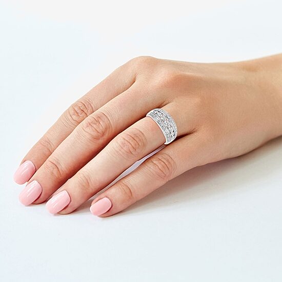 Womens 9M 1 CT. Lab Created White Moissanite Sterling Silver Round Anniversary Band
