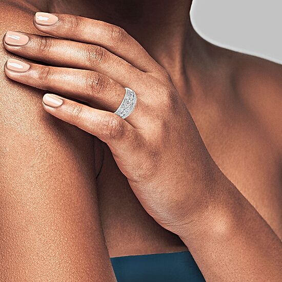 Womens 9M 1 CT. Lab Created White Moissanite Sterling Silver Round Anniversary Band