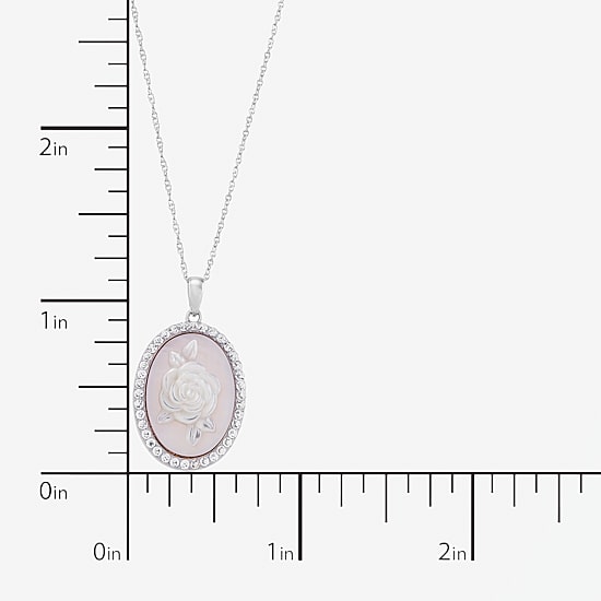 Cameo Womens Pink Mother Of Pearl Sterling Silver Flower 18 Inch Pendant Necklace