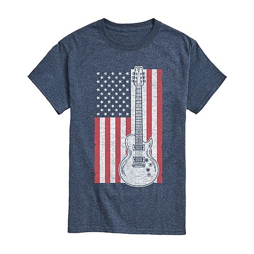 Mens Short Sleeve American Flag Guitar Graphic T-Shirt, X-large, Blue