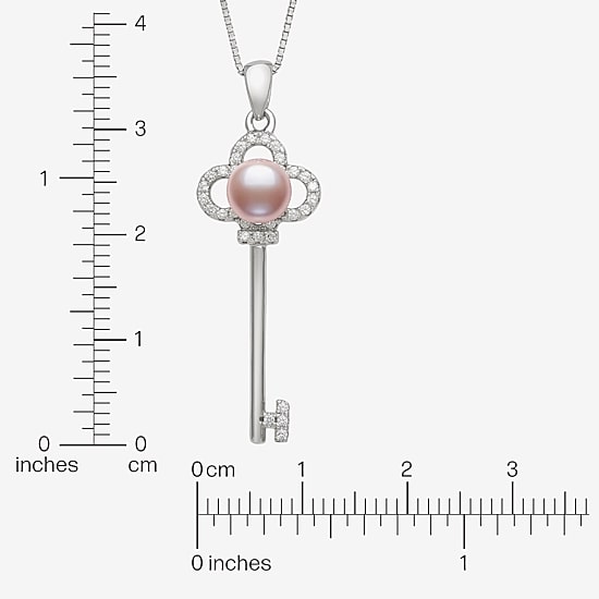Womens Pink Cultured Freshwater Pearl Sterling Silver Keys 18 Inch Pendant Necklace