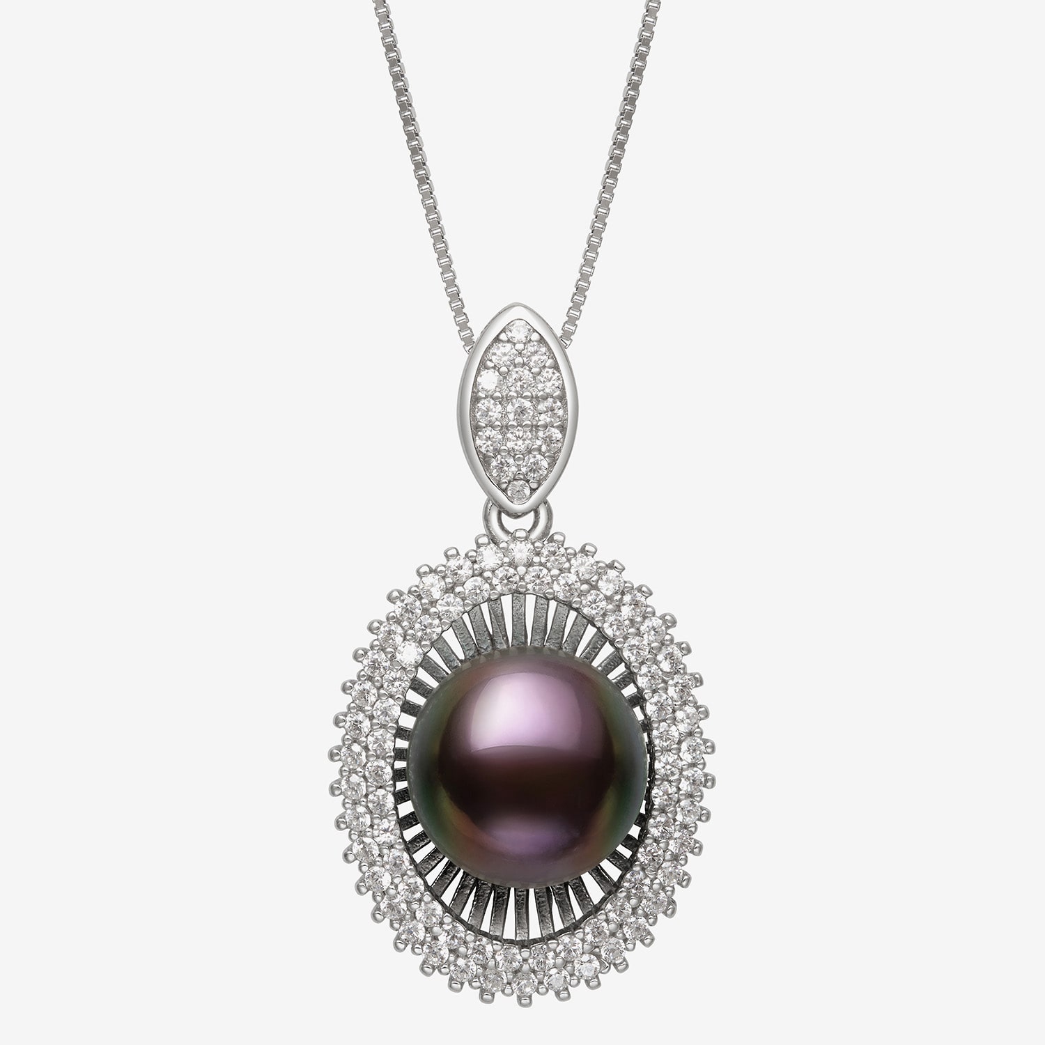Womens Black Cultured Freshwater Pearl Sterling Silver Oval 18 Inch Pendant Necklace