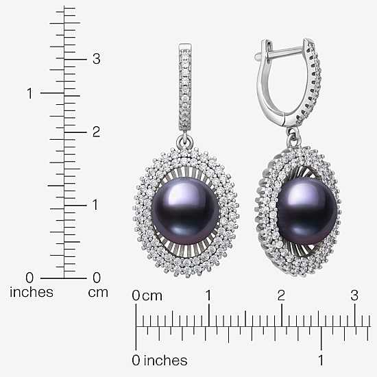 Womens Black Cultured Freshwater Pearl Sterling Silver Round Drop Earrings