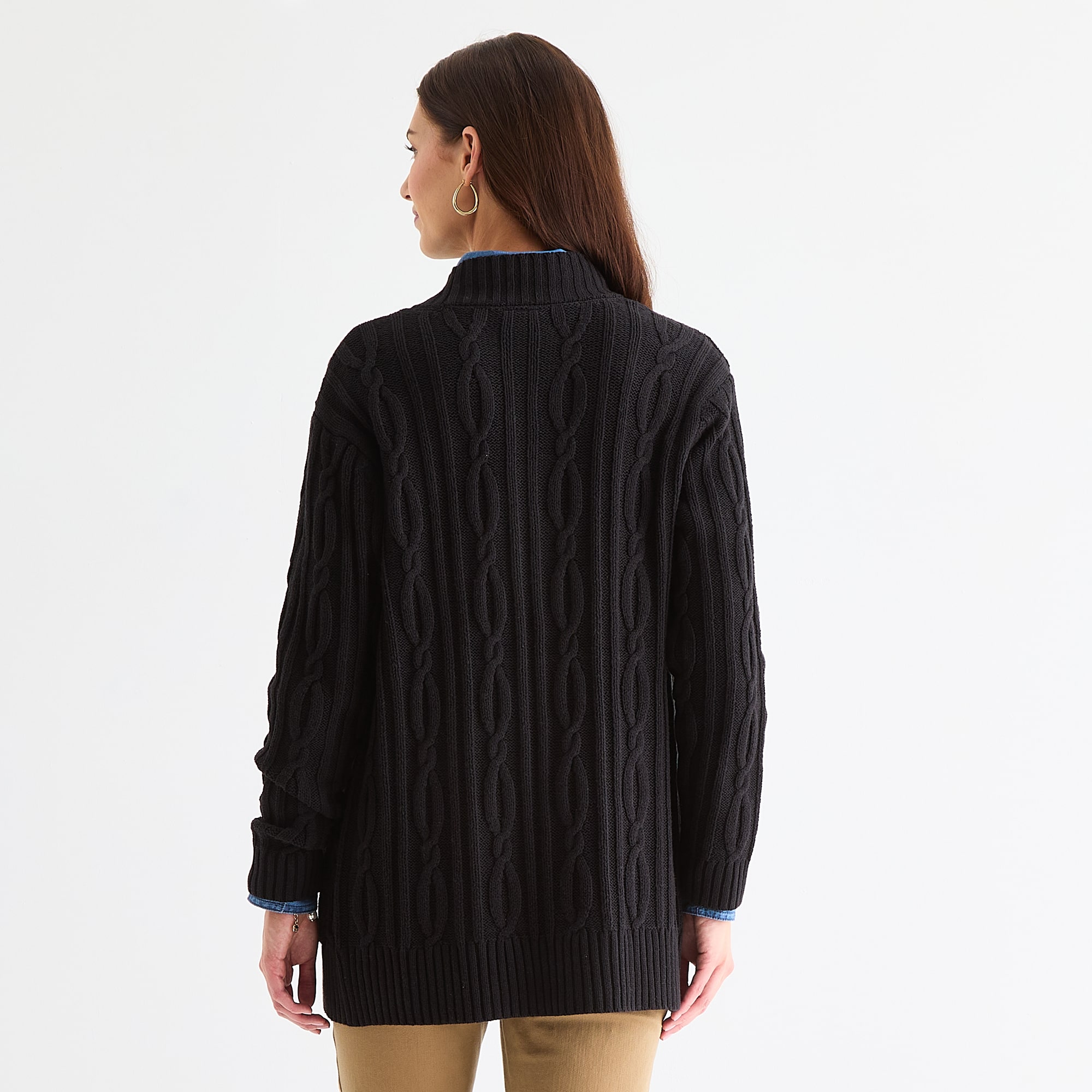St. John's Bay Womens Long Sleeve Open Front Cable Knit Cardigan