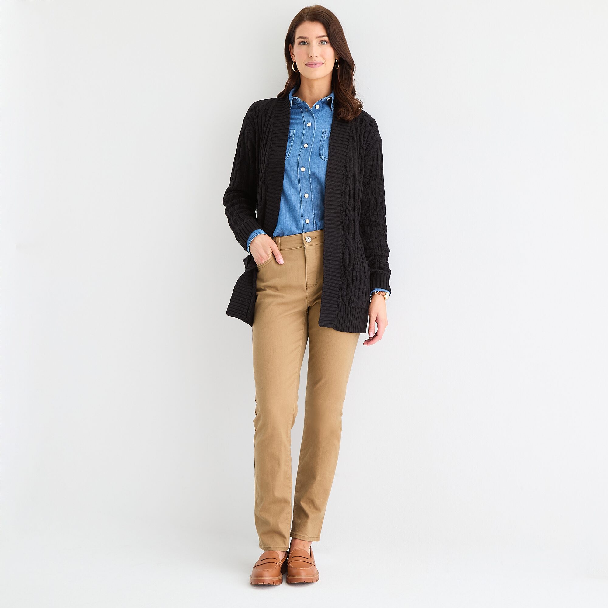 St. John's Bay Womens Long Sleeve Open Front Cable Knit Cardigan