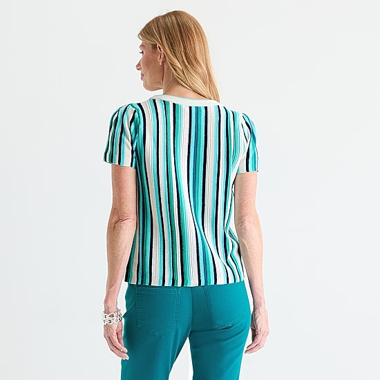 Liz Claiborne Womens Crew Neck Short Sleeve Striped Pullover Sweater