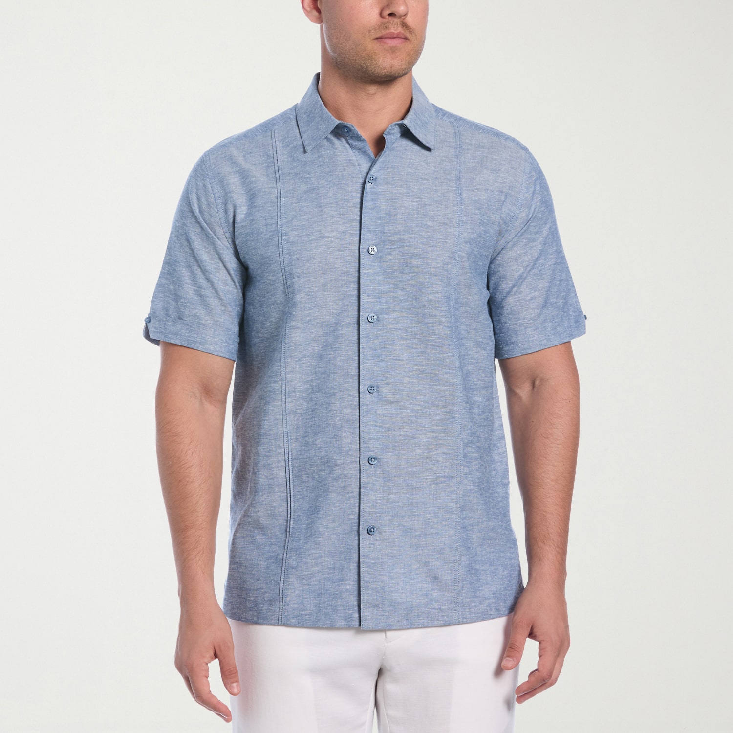 Cubavera Linen Blend Panel Mens Short Sleeve Regular Fit Button-Down Shirt
