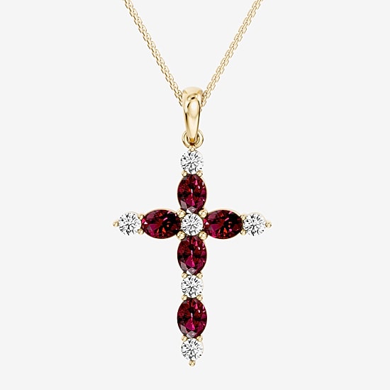 Cross Womens 1/4 CT. T.W. Genuine Red Garnet 10K Gold Cross 18 Inch Pendant Necklace