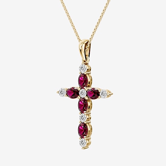 Cross Womens 1/4 CT. T.W. Genuine Red Garnet 10K Gold Cross 18 Inch Pendant Necklace