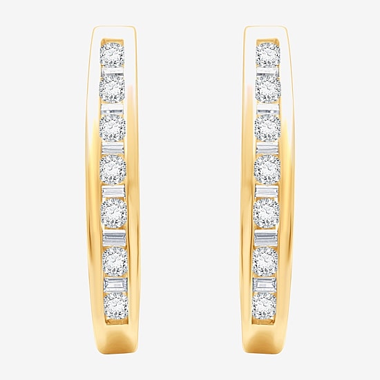 1 CT.T.W. Natural Diamond 10K Yellow Gold Hoop Earrings