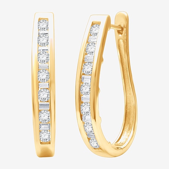 1 CT.T.W. Natural Diamond 10K Yellow Gold Hoop Earrings