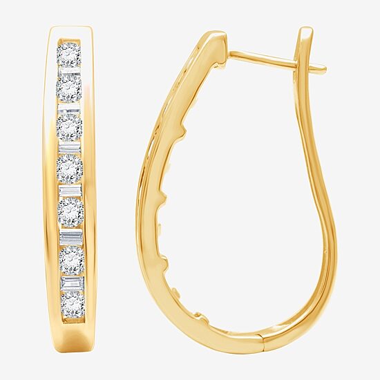 1 CT.T.W. Natural Diamond 10K Yellow Gold Hoop Earrings