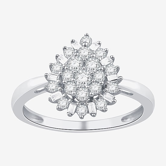 Diamond Blossom (I-J / I3) Womens 1/2 CT. T.W. Natural White Diamond 10K Gold Pear Cluster Cocktail Ring