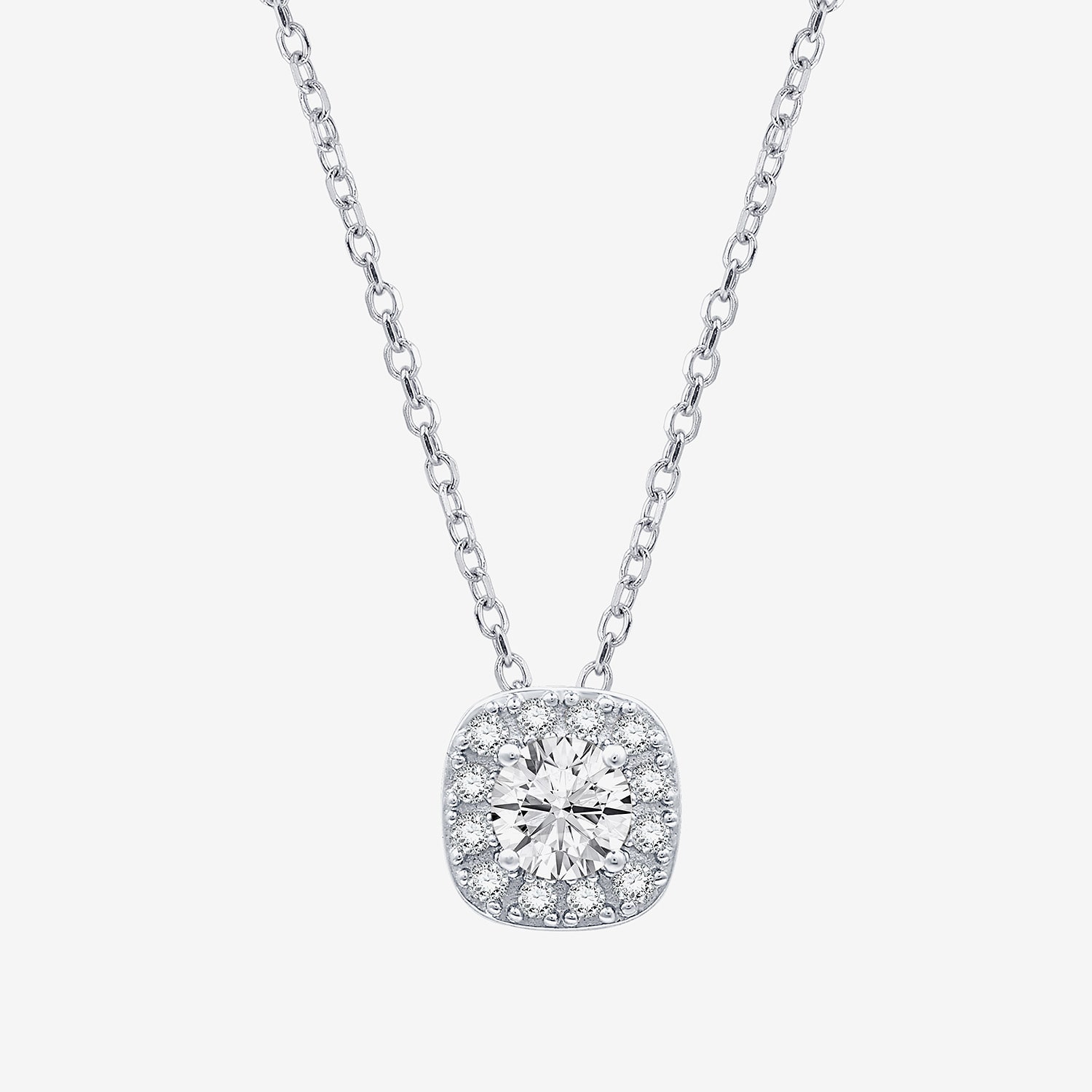 (F / Si1-Si2) Womens 1/2 CT. T.W. Lab Grown White Diamond Sterling Silver Cushion 18 Inch Pendant Necklace