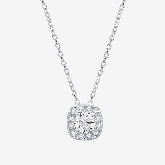 (F / Si1-Si2) Womens 1/2 CT. T.W. Lab Grown White Diamond Sterling Silver Cushion 18 Inch Pendant Necklace