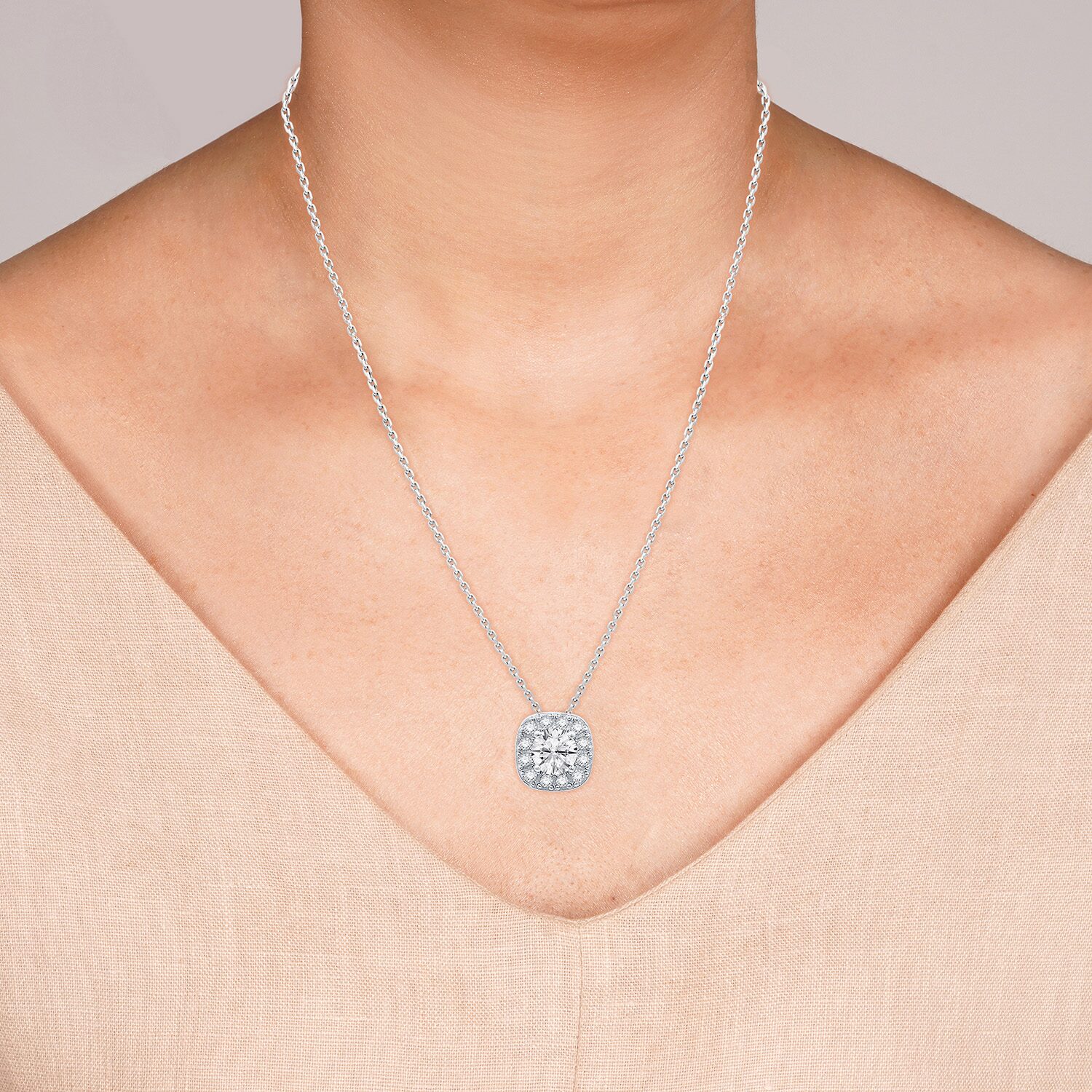 (F / Si1-Si2) Womens 1/2 CT. T.W. Lab Grown White Diamond Sterling Silver Cushion 18 Inch Pendant Necklace
