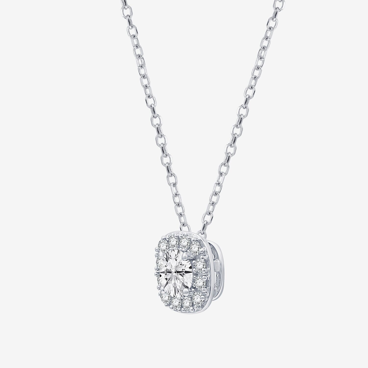 (F / Si1-Si2) Womens 1/2 CT. T.W. Lab Grown White Diamond Sterling Silver Cushion 18 Inch Pendant Necklace