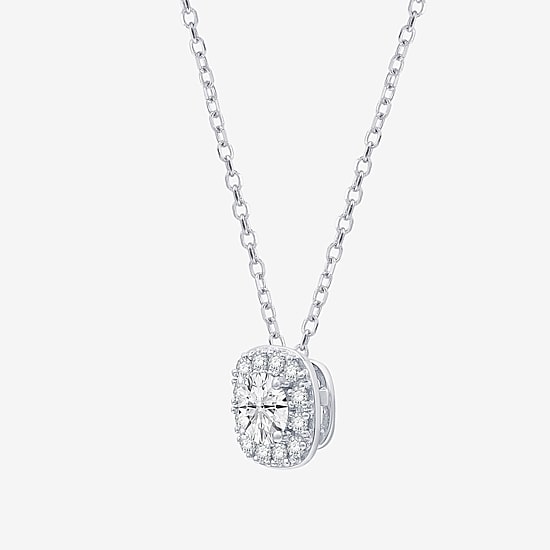 (F / Si1-Si2) Womens 1/2 CT. T.W. Lab Grown White Diamond Sterling Silver Cushion 18 Inch Pendant Necklace