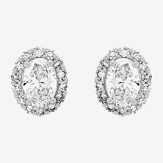 (H-I/Si1-Si2) 1 CT. T.W. Lab Grown White Diamond Sterling Silver 8.3mm Oval Stud Earrings