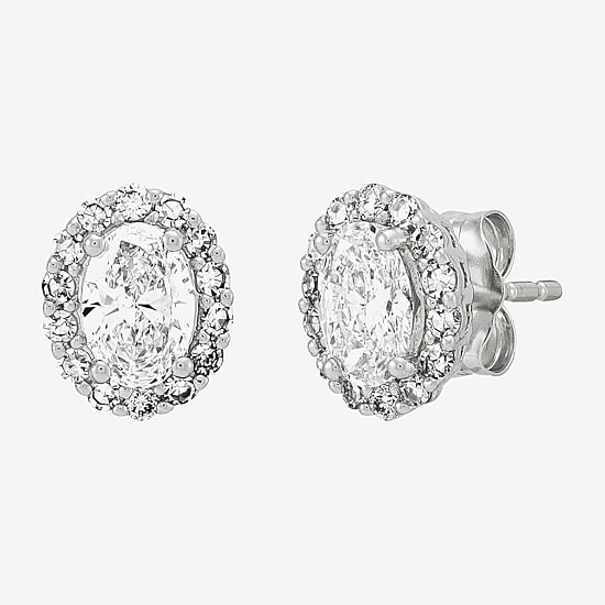 (H-I/Si1-Si2) 1 CT. T.W. Lab Grown White Diamond Sterling Silver 8.3mm Oval Stud Earrings