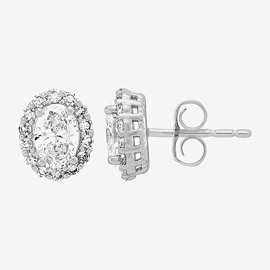 (H-I/Si1-Si2) 1 CT. T.W. Lab Grown White Diamond Sterling Silver 8.3mm Oval Stud Earrings