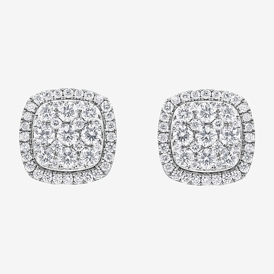 (G/Si1-Si2) 1 CT. T.W. Lab Grown White Diamond Sterling Silver 10mm Cushion Stud Earrings