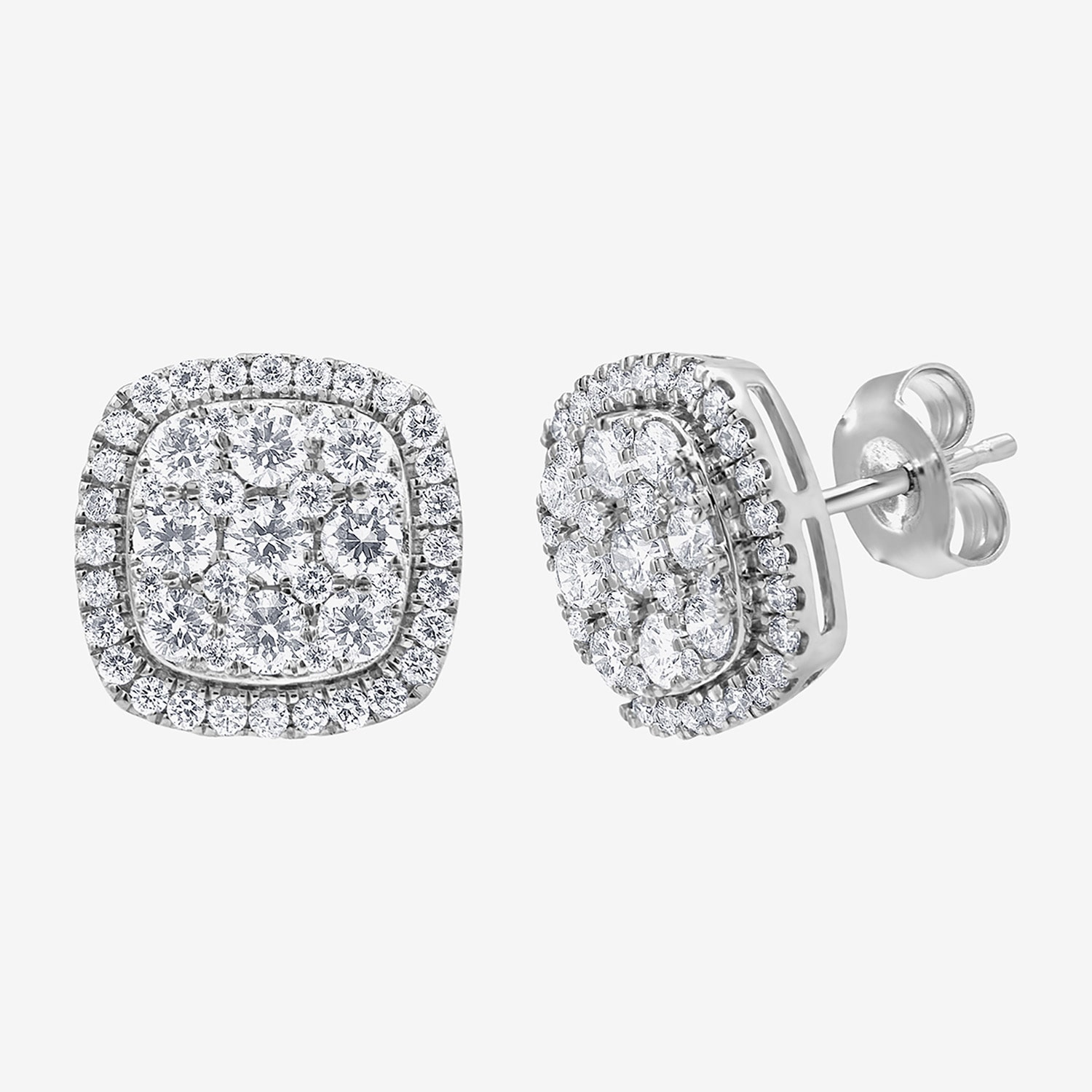 (G/Si1-Si2) 1 CT. T.W. Lab Grown White Diamond Sterling Silver 10mm Cushion Stud Earrings