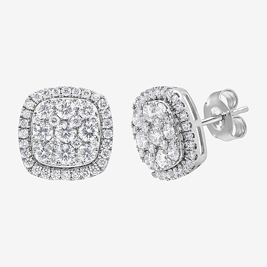 (G/Si1-Si2) 1 CT. T.W. Lab Grown White Diamond Sterling Silver 10mm Cushion Stud Earrings
