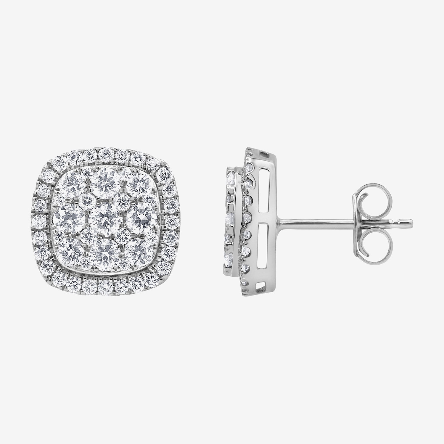 (G/Si1-Si2) 1 CT. T.W. Lab Grown White Diamond Sterling Silver 10mm Cushion Stud Earrings