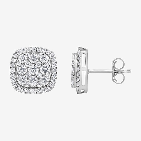 (G/Si1-Si2) 1 CT. T.W. Lab Grown White Diamond Sterling Silver 10mm Cushion Stud Earrings