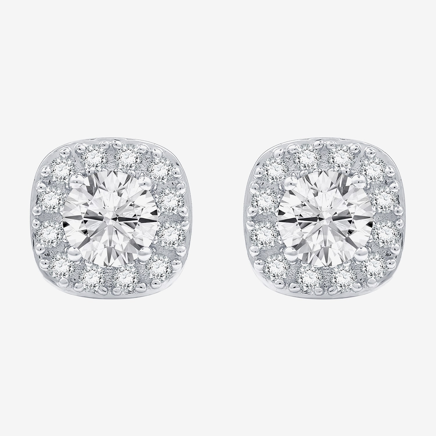 (F /  Si1-Si2) 1 CT. T.W. Lab Grown White Diamond Sterling Silver 8mm Cushion Stud Earrings