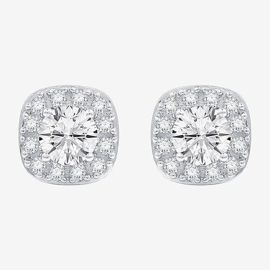 (F /  Si1-Si2) 1 CT. T.W. Lab Grown White Diamond Sterling Silver 8mm Cushion Stud Earrings
