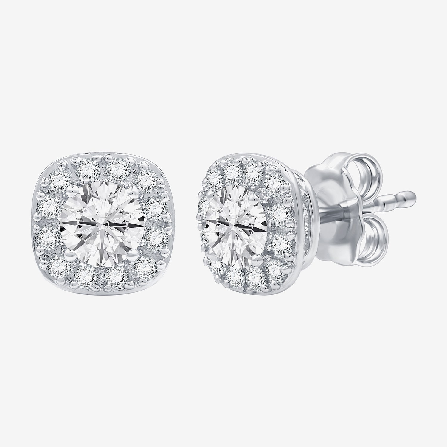 (F /  Si1-Si2) 1 CT. T.W. Lab Grown White Diamond Sterling Silver 8mm Cushion Stud Earrings