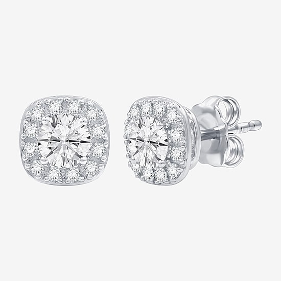 (F /  Si1-Si2) 1 CT. T.W. Lab Grown White Diamond Sterling Silver 8mm Cushion Stud Earrings
