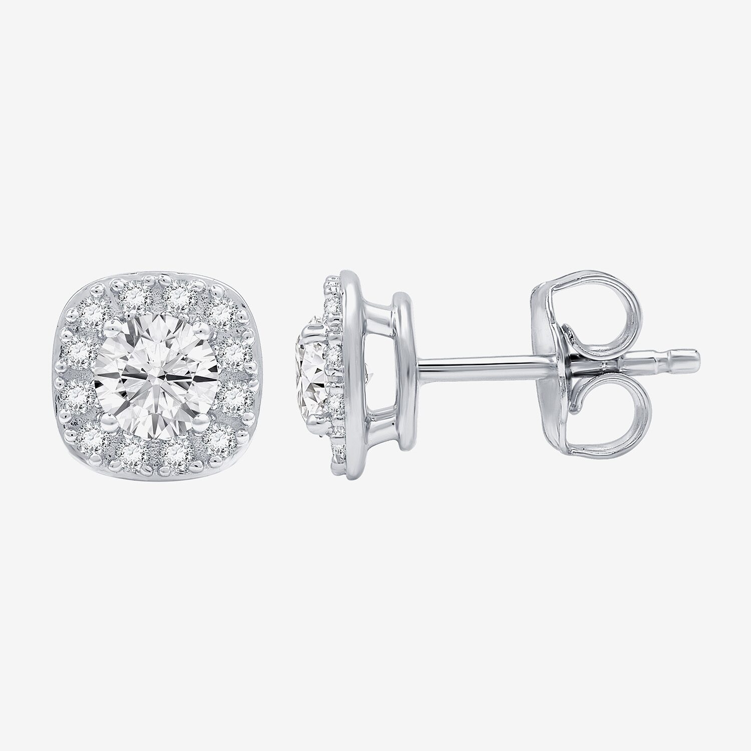 (F /  Si1-Si2) 1 CT. T.W. Lab Grown White Diamond Sterling Silver 8mm Cushion Stud Earrings