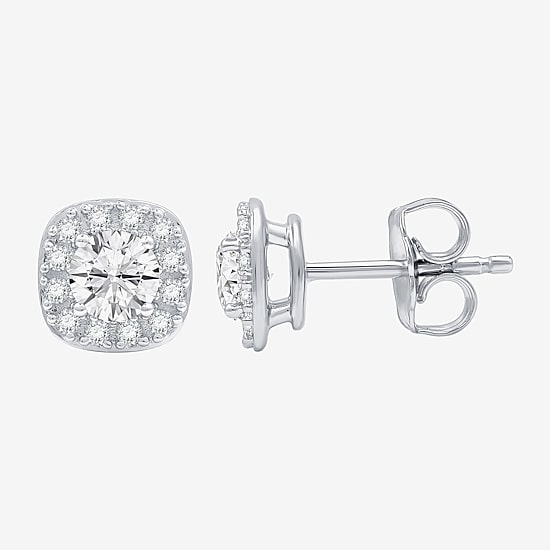 (F /  Si1-Si2) 1 CT. T.W. Lab Grown White Diamond Sterling Silver 8mm Cushion Stud Earrings