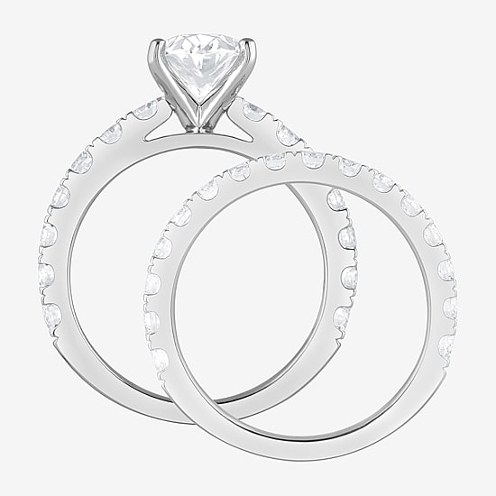 (G / Si1-Si2) Womens 4 CT. T.W. Lab Grown White Diamond Sterling Silver Oval Side Stone Bridal Set