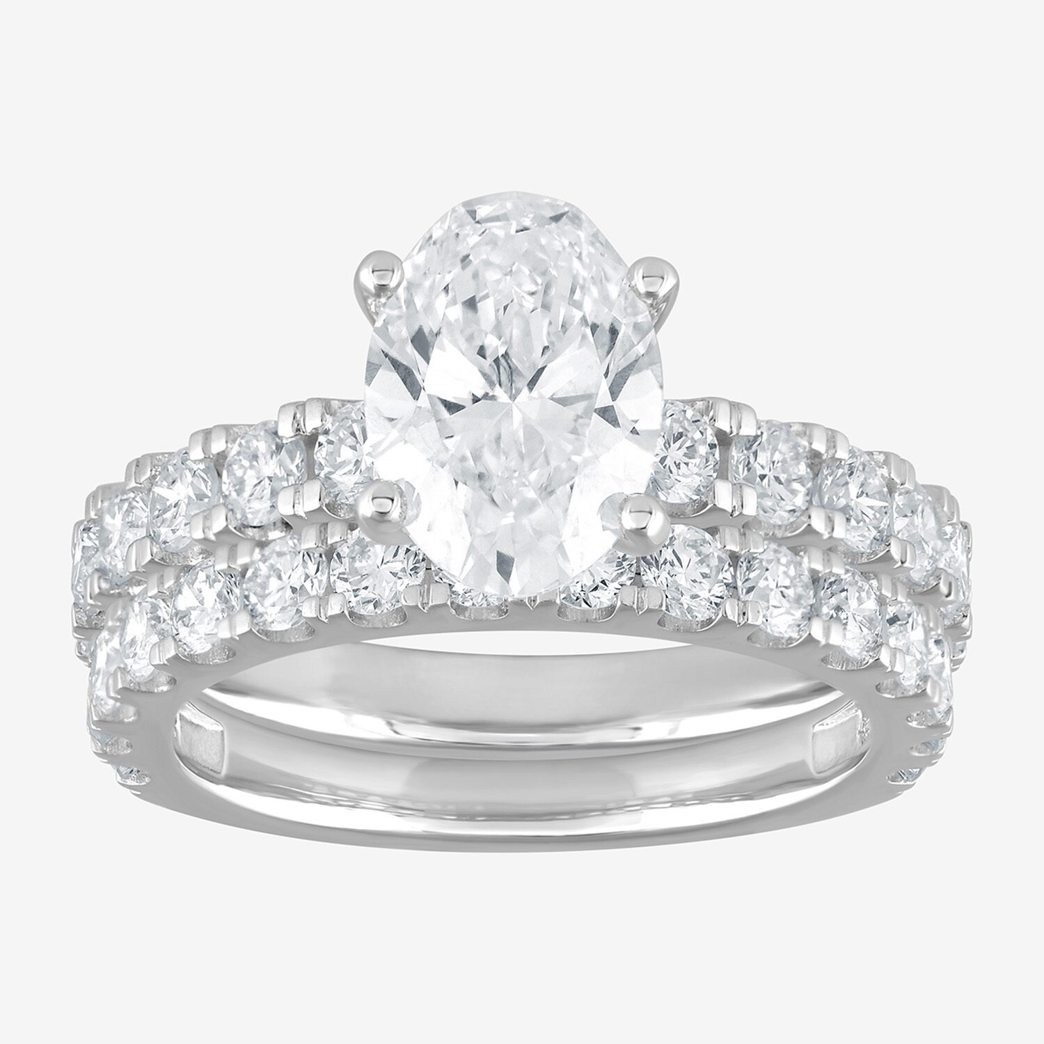 (G / Si1-Si2) Womens 4 CT. T.W. Lab Grown White Diamond Sterling Silver Oval Side Stone Bridal Set