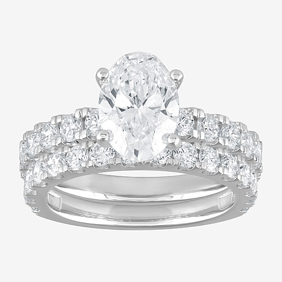 (G / Si1-Si2) Womens 4 CT. T.W. Lab Grown White Diamond Sterling Silver Oval Side Stone Bridal Set