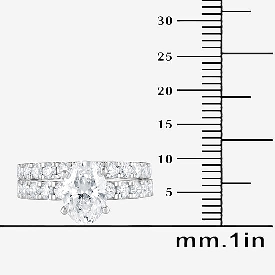 (G / Si1-Si2) Womens 4 CT. T.W. Lab Grown White Diamond Sterling Silver Oval Side Stone Bridal Set
