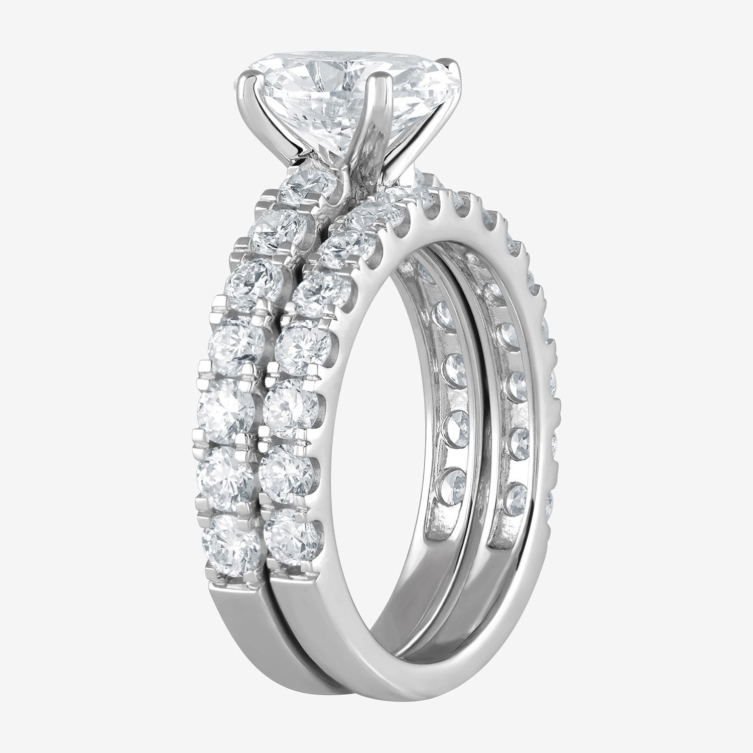 (G / Si1-Si2) Womens 4 CT. T.W. Lab Grown White Diamond Sterling Silver Oval Side Stone Bridal Set