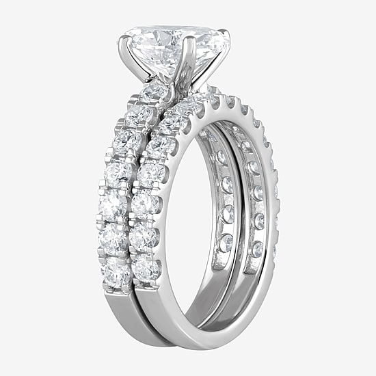 (G / Si1-Si2) Womens 4 CT. T.W. Lab Grown White Diamond Sterling Silver Oval Side Stone Bridal Set
