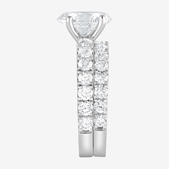 (G / Si1-Si2) Womens 4 CT. T.W. Lab Grown White Diamond Sterling Silver Oval Side Stone Bridal Set