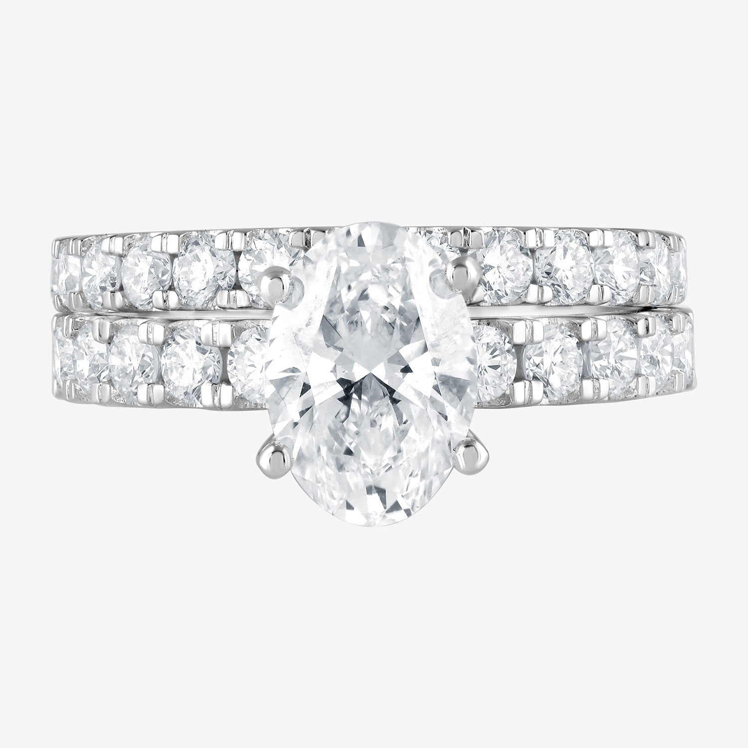 (G / Si1-Si2) Womens 4 CT. T.W. Lab Grown White Diamond Sterling Silver Oval Side Stone Bridal Set