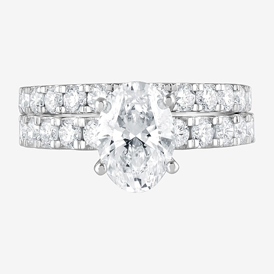 (G / Si1-Si2) Womens 4 CT. T.W. Lab Grown White Diamond Sterling Silver Oval Side Stone Bridal Set